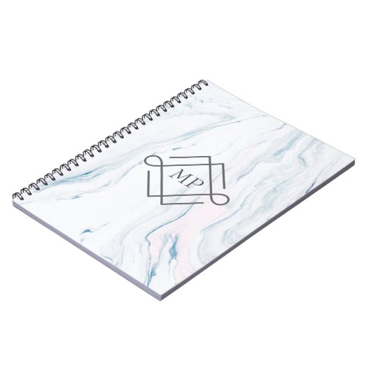 Monogram pastel marmeren steen notitieboek (Linkerzijde)