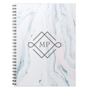 Monogram pastel marmeren steen notitieboek