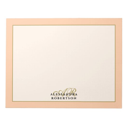 Monogram Pastel Orange Peach Ivory Gold Minimalist Notitieblok (Voorkant)
