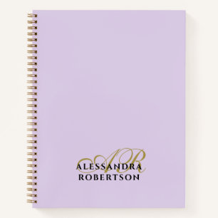 Monogram Pastel Paars Goud Zwart Minimalistisch Ch Notitieboek