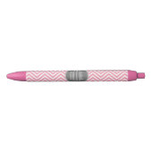 Monogram Pastel Pink en Gray Chevron Pattern Zwarte Inkt Pen (Voorkant)