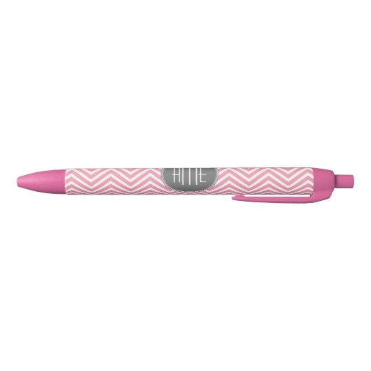 Monogram Pastel Pink en Gray Chevron Pattern Zwarte Inkt Pen (Bodem)