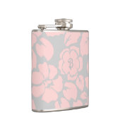 Monogram Pastel Pink en Gray Floral Heupfles (Rechts)