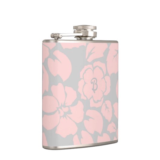Monogram Pastel Pink en Gray Floral Heupfles (Rechts)