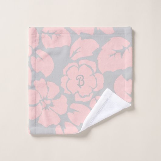 Monogram Pastel Pink en Gray Floral Washandje (Wasdoekje)