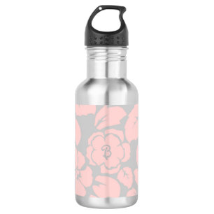 Monogram Pastel Pink en Gray Floral Waterfles