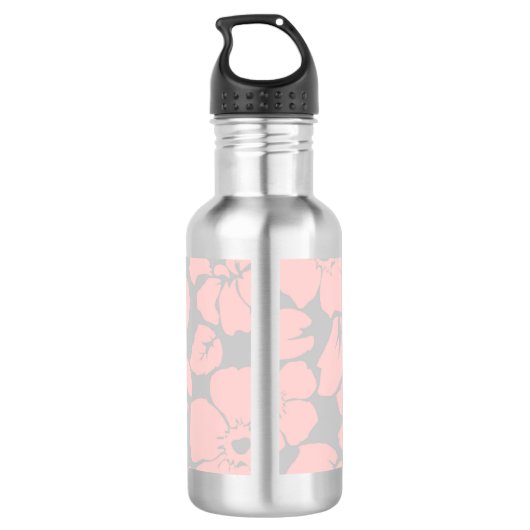 Monogram Pastel Pink en Gray Floral Waterfles (Achterkant)