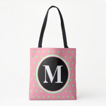 Monogram Pastel Pink Green Polka Dots