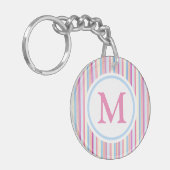 Monogram Pastel Pink Pencil Stripes Sleutelhanger (Voorkant Links)