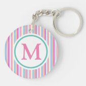 Monogram Pastel Pink Pencil Stripes Sleutelhanger (Achterkant)