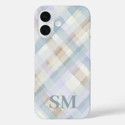 Monogram Pastel Plaid Blauw Lila Beige Aquarel Case-Mate iPhone Case (Achterkant)