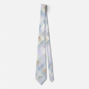 Monogram Pastel Plaid Tartan Geruite Poederblauw C Stropdas