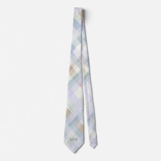 Monogram Pastel Plaid Tartan Geruite Poederblauw C Stropdas (Voorkant)