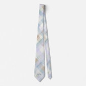 Monogram Pastel Plaid Tartan Powder Blue Cream Stropdas (Voorkant)