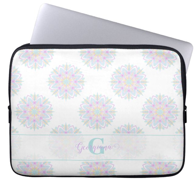 Monogram Pastel Rainbow Sundae Polka Dot Mandala Laptop Sleeve (Voorkant)