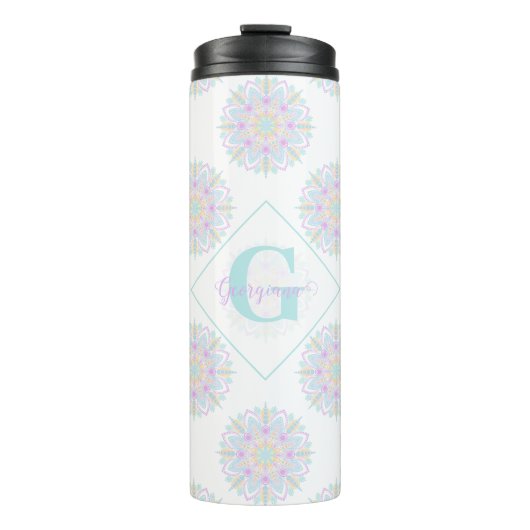 Monogram Pastel Rainbow Sundae Polka Dot Mandala Thermosbeker (Voorkant)