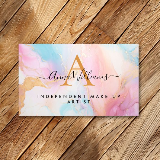 Monogram Pastel Regenboog en Goud Modern Marmer Visitekaartje