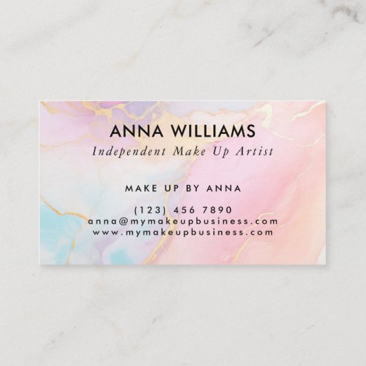 Monogram Pastel Regenboog en Goud Modern Marmer Visitekaartje (Achterkant)