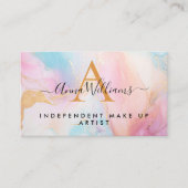 Monogram Pastel Regenboog en Goud Modern Marmer Visitekaartje (Voorkant)