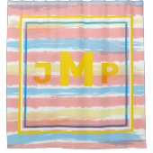 Monogram Pastel Roze Blauw Gele Strepen Douchegordijn (Voorkant)