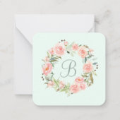 Monogram pastel roze bloem krans dagboek notitiekaartje (Achterkant)