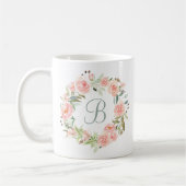 Monogram pastel roze bloem krans koffiemok (Links)