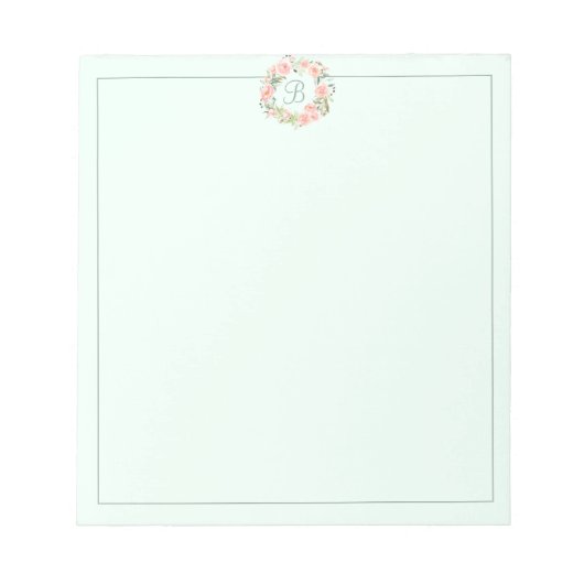 Monogram pastel roze bloem krans notitieblok (Voorkant)