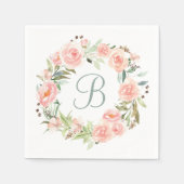 Monogram pastel roze bloem krans servet (Voorkant)