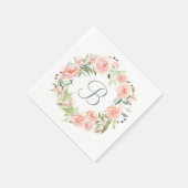 Monogram pastel roze bloem krans servet (Hoek)