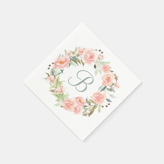 Monogram pastel roze bloem krans servet (Hoek)