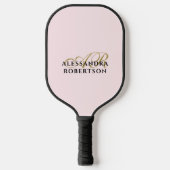 Monogram Pastel Roze Elegant Goud Zwart Minimalist Pickleball Paddle (Voorkant)