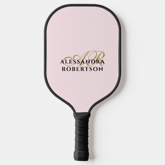 Monogram Pastel Roze Elegant Goud Zwart Minimalist Pickleball Paddle (Achterkant)