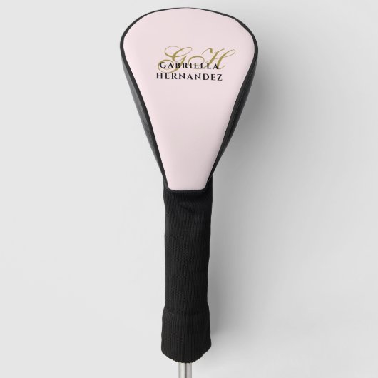 Monogram Pastel Roze Goud Zwart Minimalistisch Ele Golfheadcover (Voorkant)