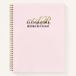 Monogram Pastel Roze Goud Zwart Minimalistisch Ele Notitieboek