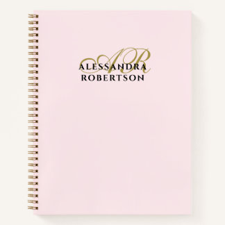 Monogram Pastel Roze Goud Zwart Minimalistisch Ele Notitieboek