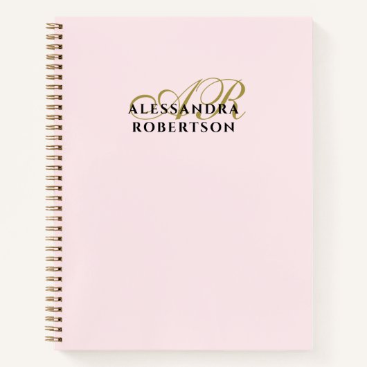 Monogram Pastel Roze Goud Zwart Minimalistisch Ele Notitieboek (Voorkant)
