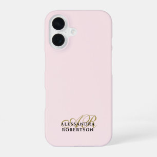 Monogram Pastel Roze Goud Zwart Minimalistisch Sti iPhone 16 Hoesje