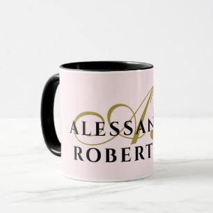 Monogram Pastel Roze Goud Zwart Naam Minimalistisc Mok