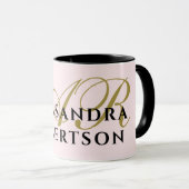 Monogram Pastel Roze Goud Zwart Naam Minimalistisc Mok (Voorkant rechts)