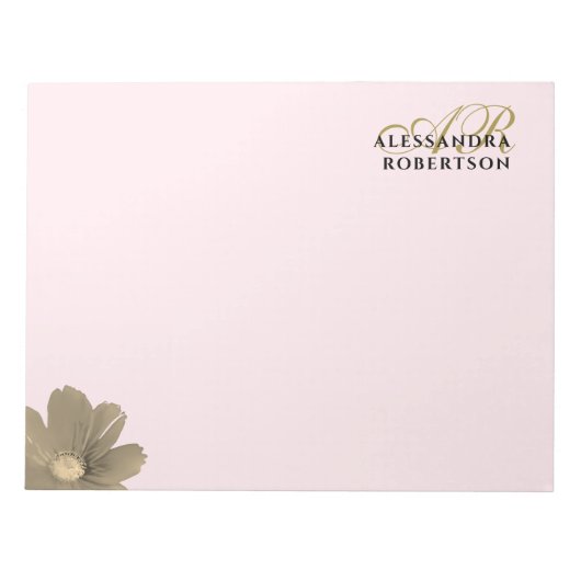 Monogram Pastel Roze Gouden Bloem Waterverf Chic Notitieblok (Voorkant)