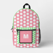 Monogram Pastel Roze Groen Wit Polka stippen Bedrukte Rugzak (Voorkant)