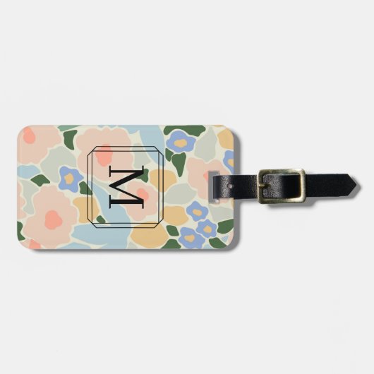 Monogram Pastel Roze Licht Blauw Ventilator Patroo Bagagelabel (Voorkant horizontaal)