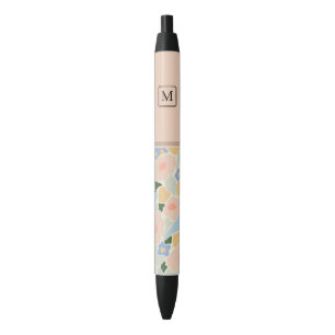 Monogram Pastel Roze Licht Blauw Ventilator Patroo Zwarte Inkt Pen