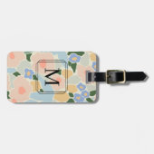 Monogram Pastel Roze Lichtblauw Bloemmotief Bagagelabel (Voorkant horizontaal)