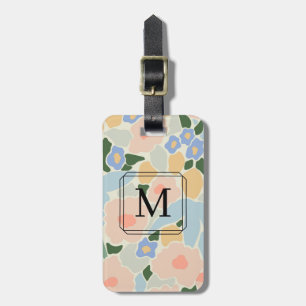 Monogram Pastel Roze Lichtblauw Bloemmotief Bagagelabel