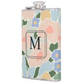 Monogram Pastel Roze Lichtblauw Bloemmotief Heupfles (Links)