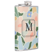 Monogram Pastel Roze Lichtblauw Bloemmotief Heupfles (Rechts)