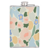 Monogram Pastel Roze Lichtblauw Bloemmotief Heupfles (Achterkant)