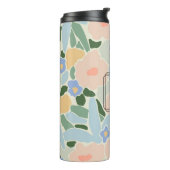 Monogram Pastel Roze Lichtblauw Bloemmotief Thermosbeker (Gedraaid links)