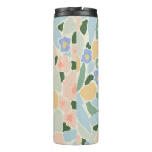 Monogram Pastel Roze Lichtblauw Bloemmotief Thermosbeker (Achterkant)